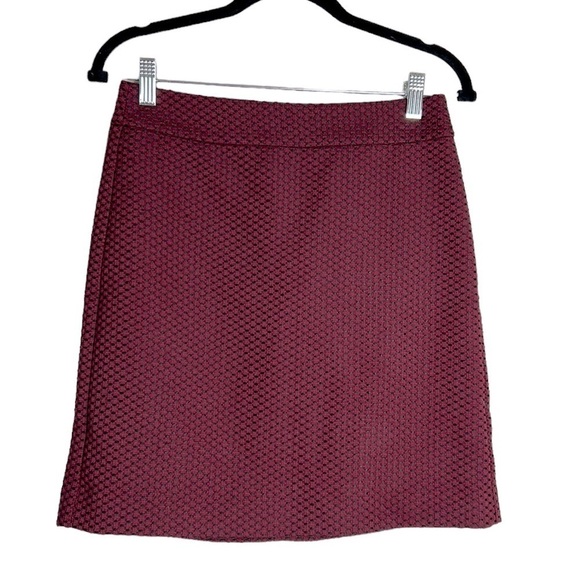 LOFT Burgundy & Black Diamond Pattern Midi Business Skirt Size 0 - Picture 1 of 6